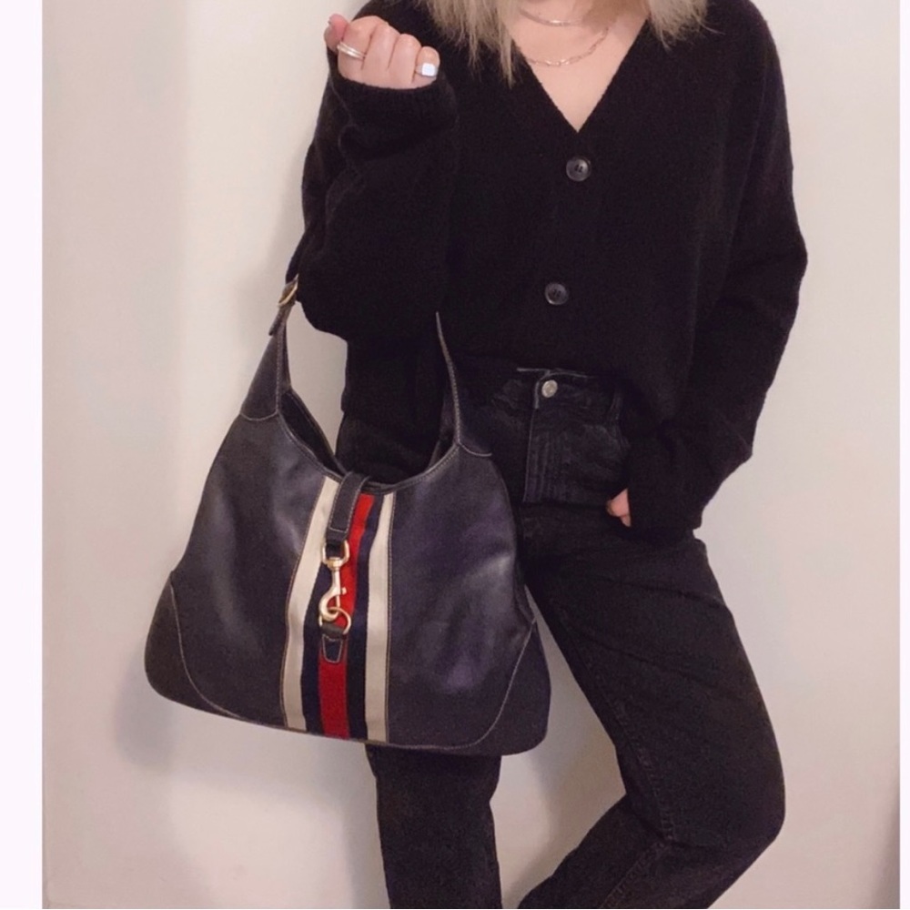 Gucci Navy Blue Vintage Medium Jackie O Hobo Bag